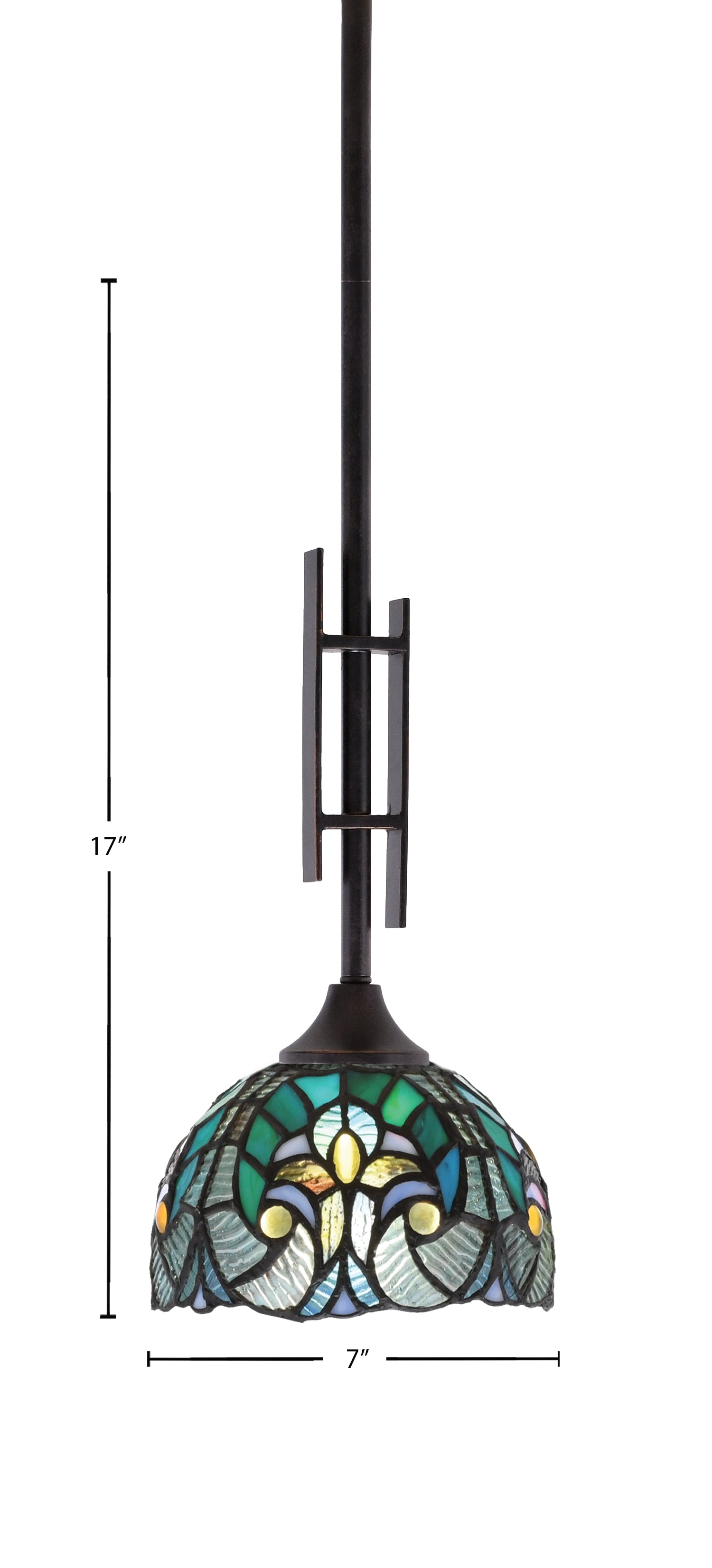 Uptowne One Light Mini Pendant in Dark Granite with 7" Turquoise Cypress Art Glass Shade