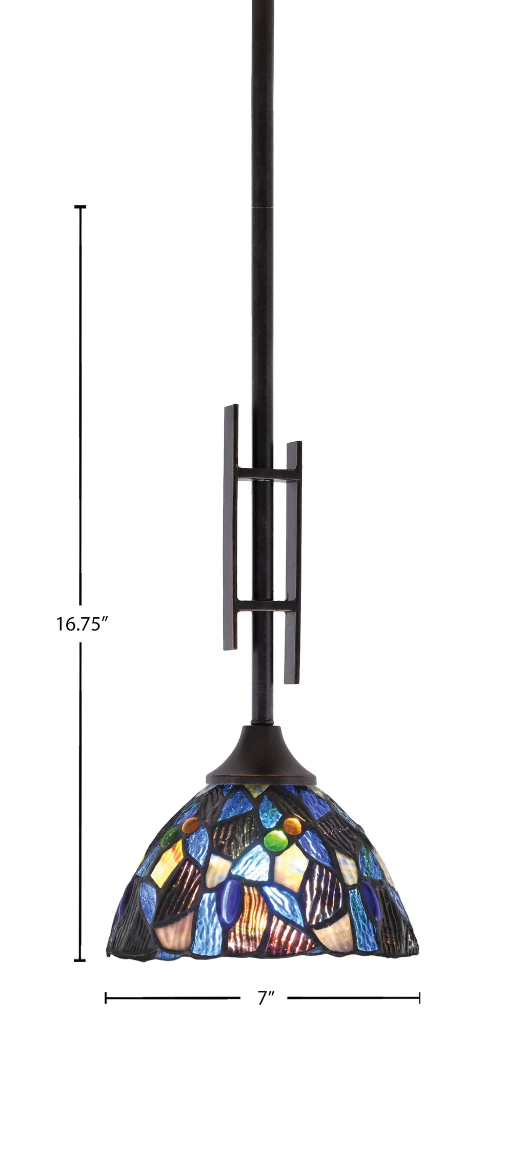 Uptowne One Light Mini Pendant in Dark Granite with 7" Blue Mosaic Art Glass Shade