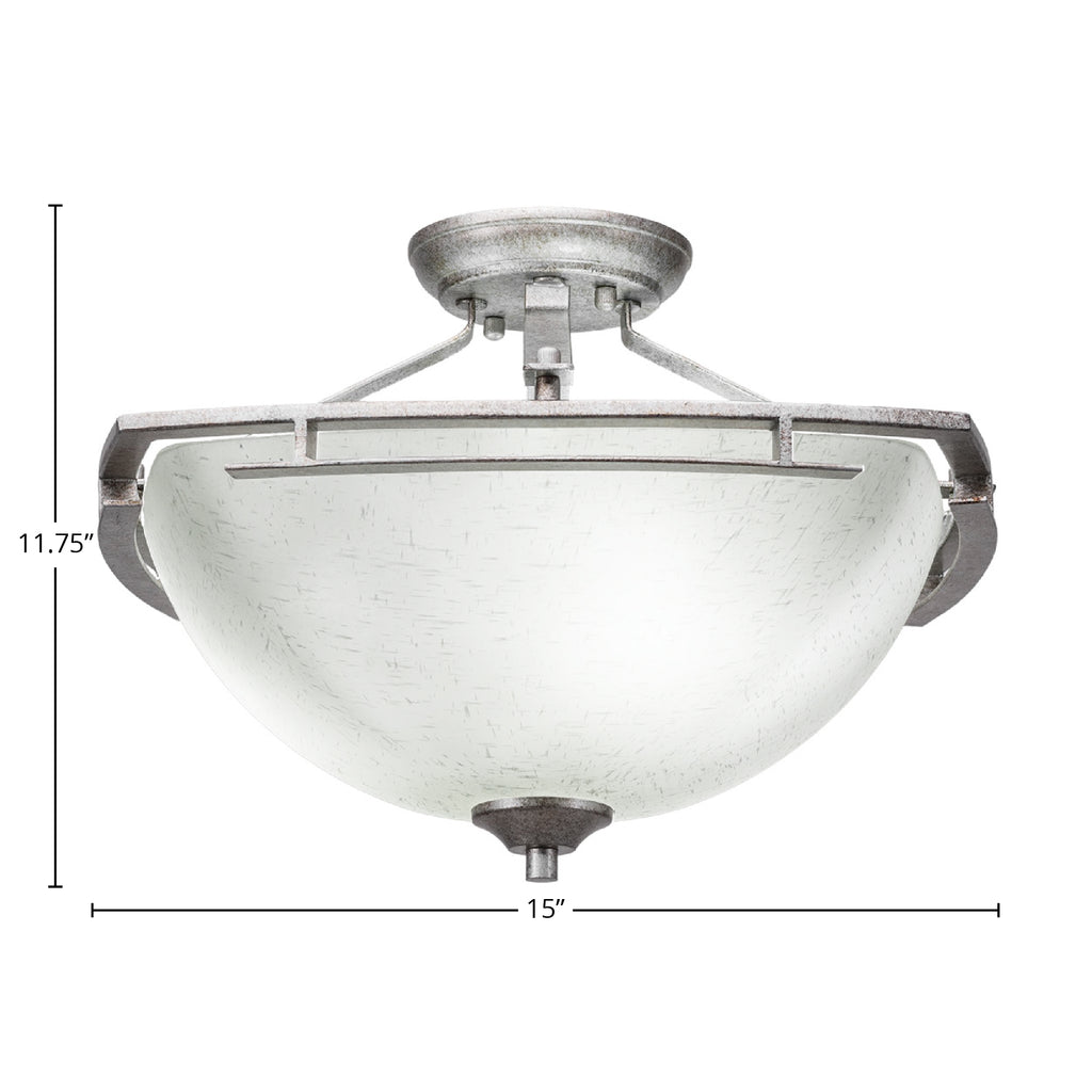 Uptowne Three Light Semi-Flush Mount in Aged Silver with 13.5" White Muslin Shade