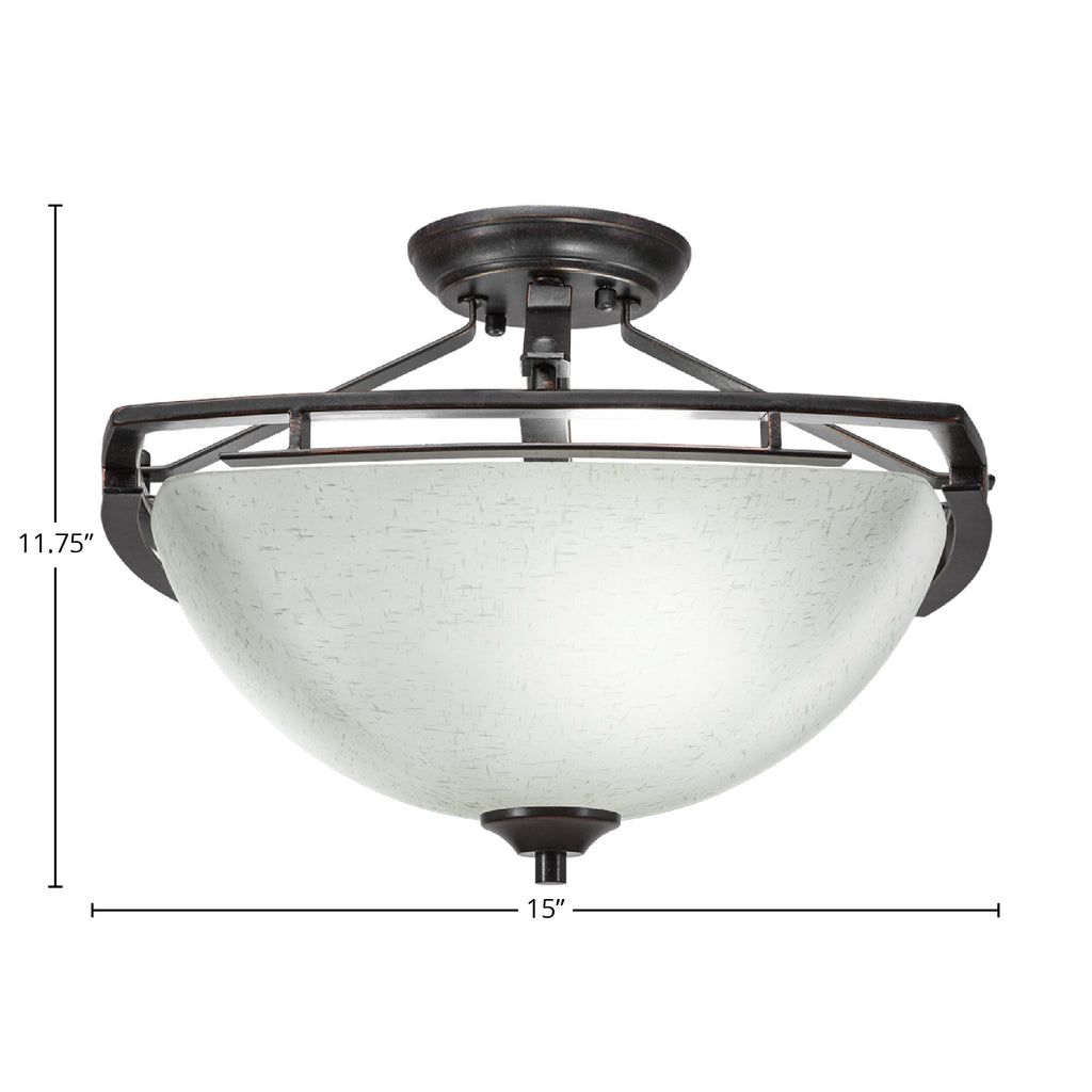 Uptowne Three Light Semi-Flush Mount in Dark Granite with 13.5" White Muslin Shade
