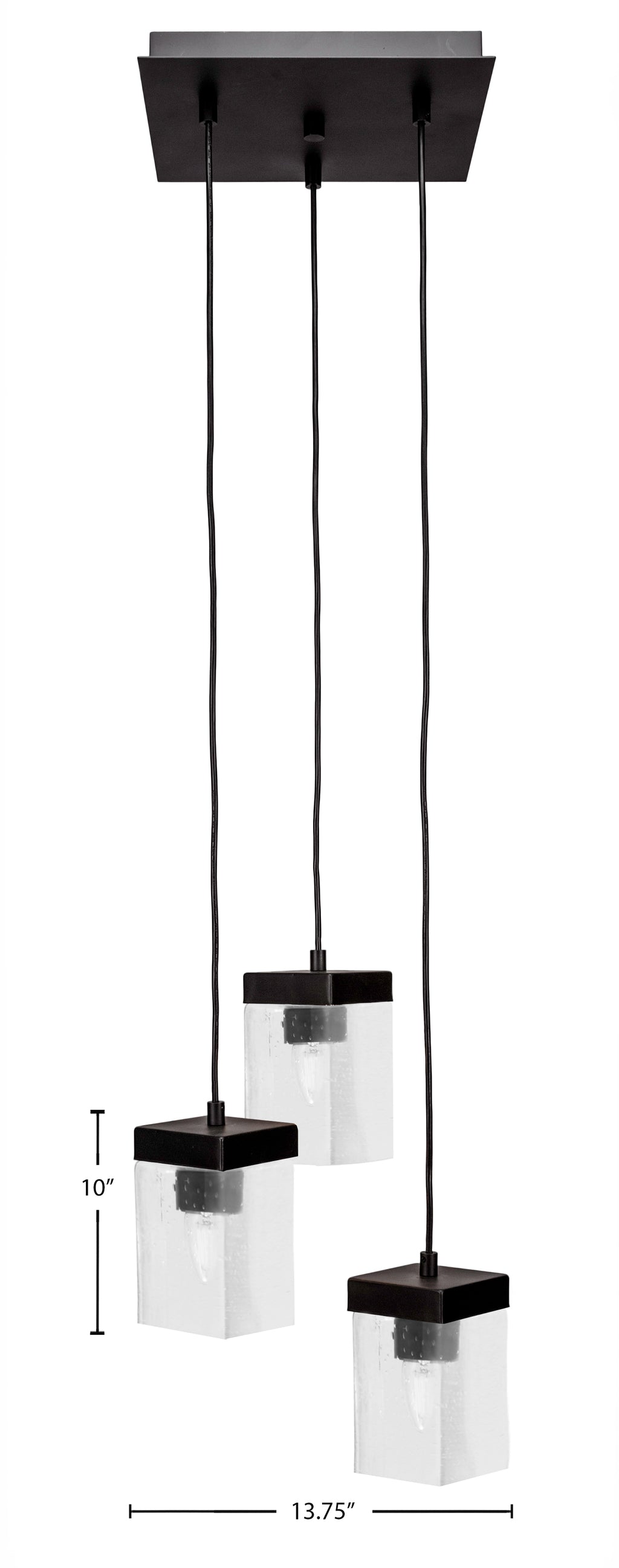 Nouvelle Three Light Cluster Pendalier in Espresso with 4" Square Clear Bubble Shade