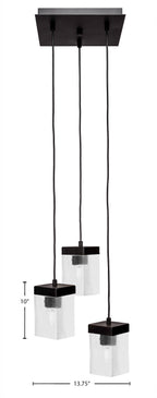 Nouvelle Three Light Cluster Pendalier in Espresso with 4" Square Clear Bubble Shade
