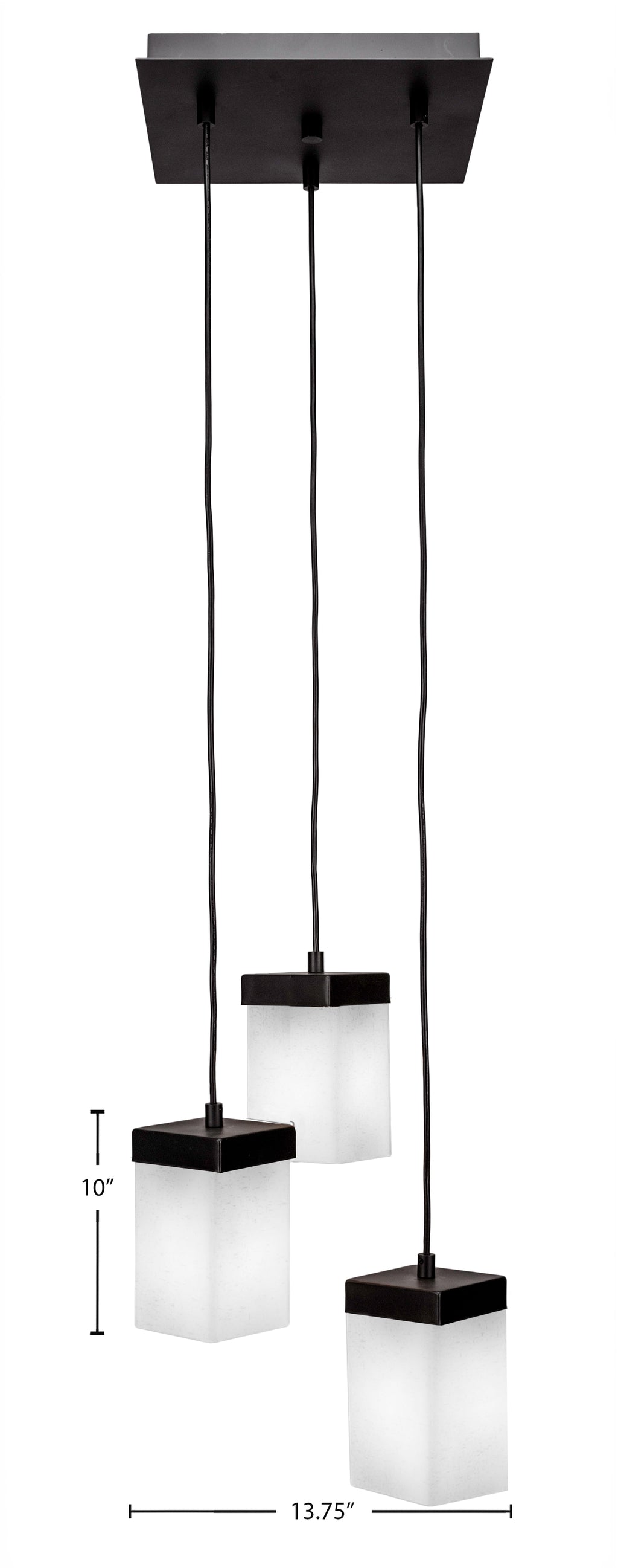 Nouvelle Three Light Cluster Pendalier in Espresso with 4" Square White Muslin Shade