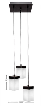 Nouvelle Three Light Cluster Pendalier in Espresso with 4" Square White Muslin Shade