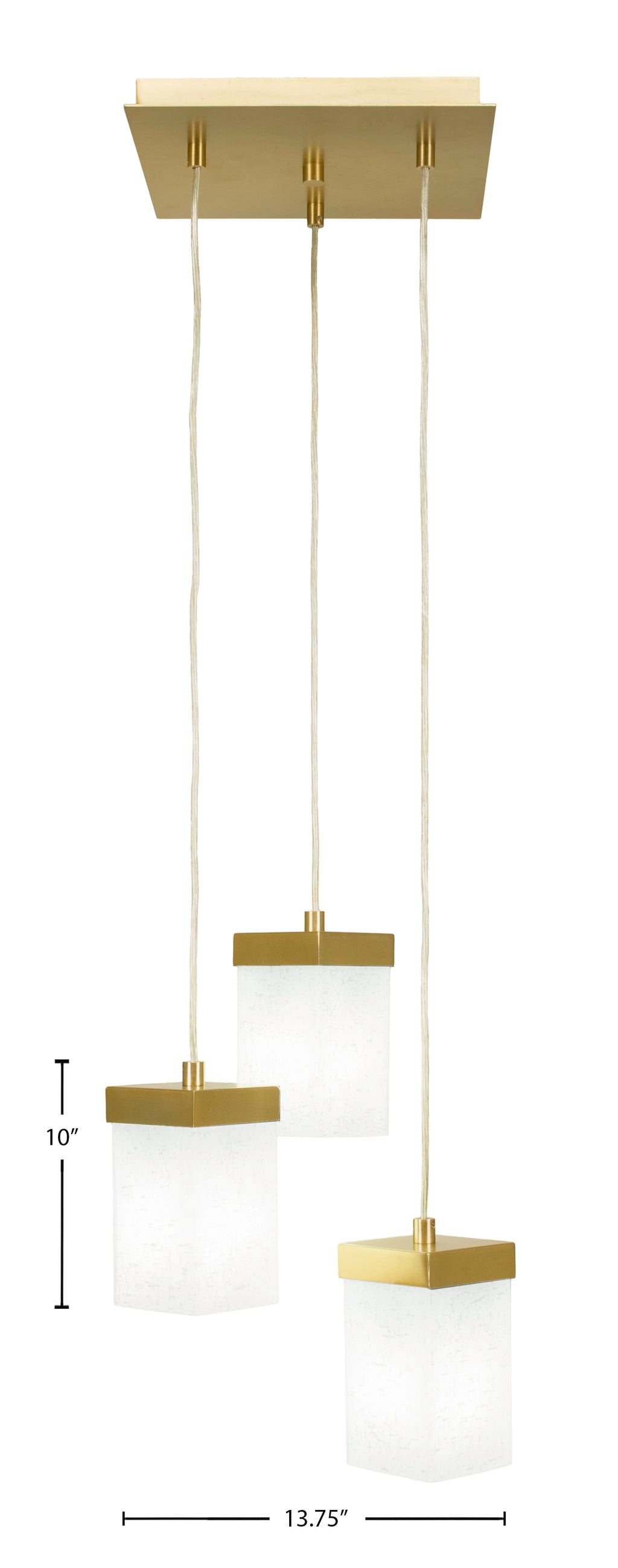 Nouvelle Three Light Cluster Pendalier in New Age Brass with 4" Square White Muslin Shade