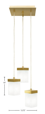 Nouvelle Three Light Cluster Pendalier in New Age Brass with 4" Square White Muslin Shade