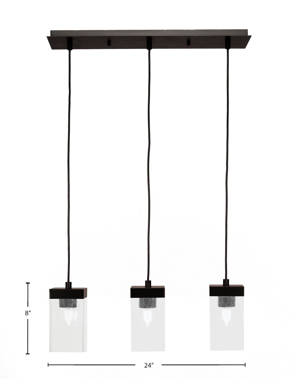 Nouvelle Three Light Cluster Pendalier in Espresso with 4" Square Clear Bubble Shade