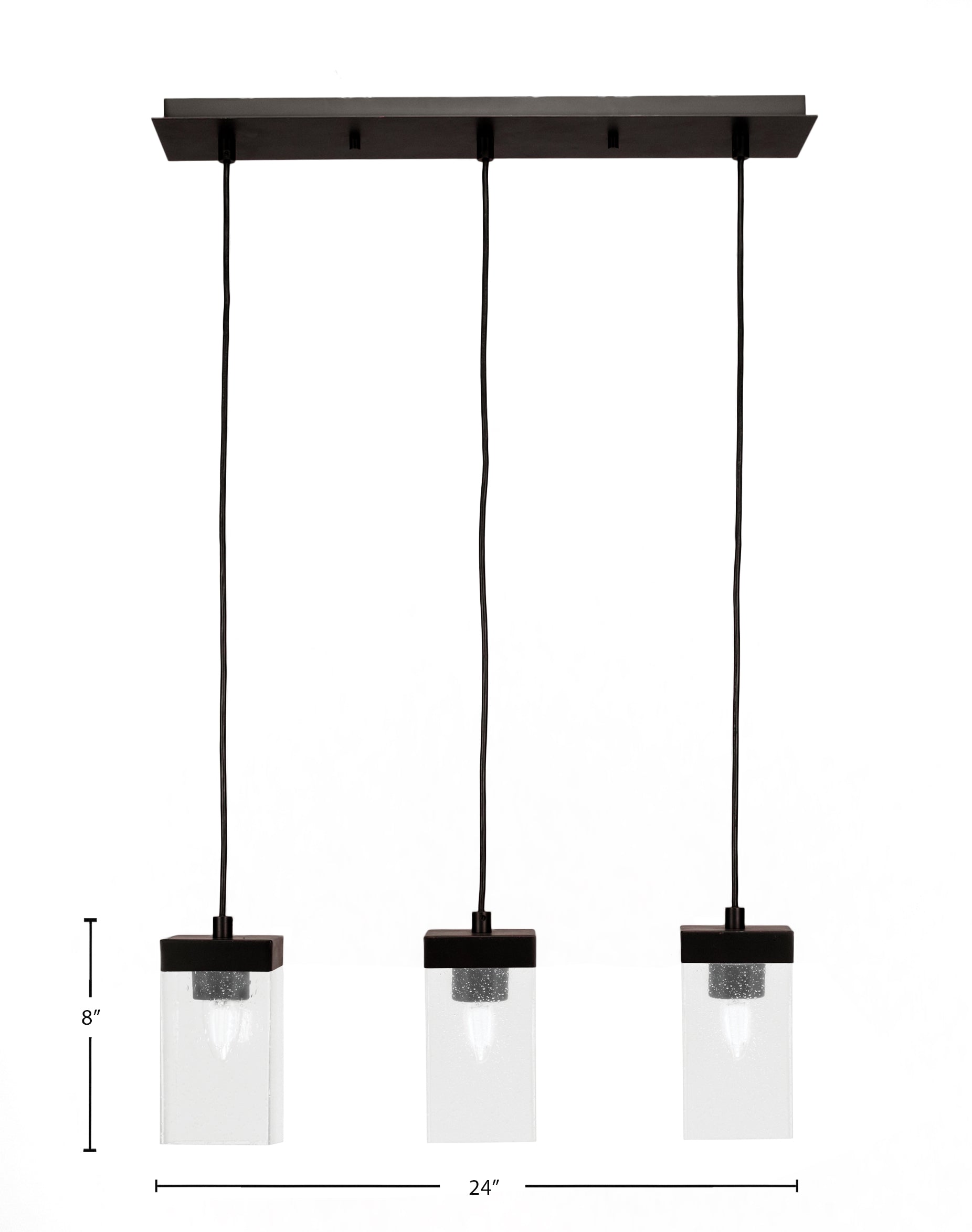 Nouvelle Three Light Cluster Pendalier in Espresso with 4" Square Clear Bubble Shade