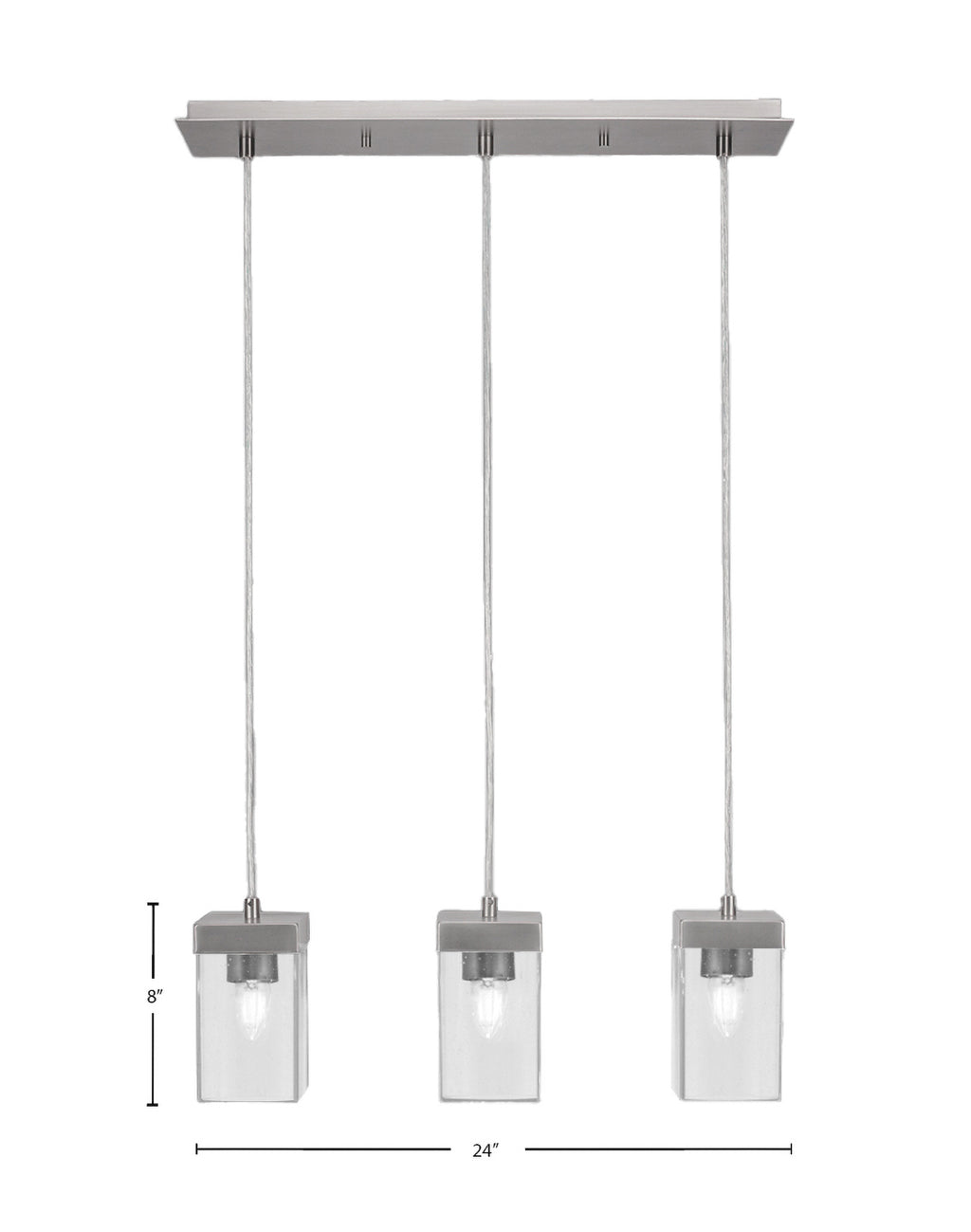 Nouvelle Three Light Cluster Pendalier in Graphite with 4" Square Clear Bubble Shade