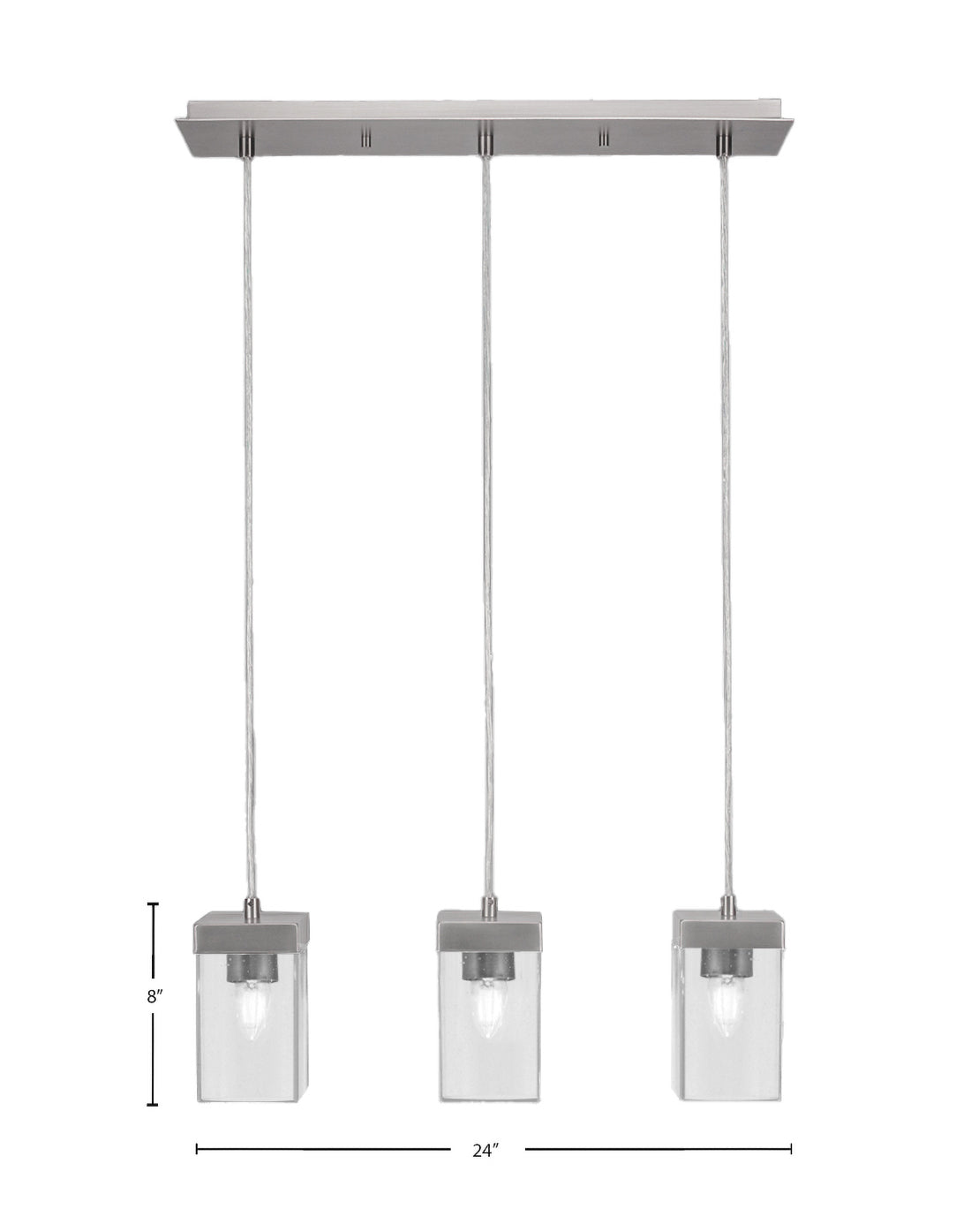 Nouvelle Three Light Cluster Pendalier in Graphite with 4" Square Clear Bubble Shade