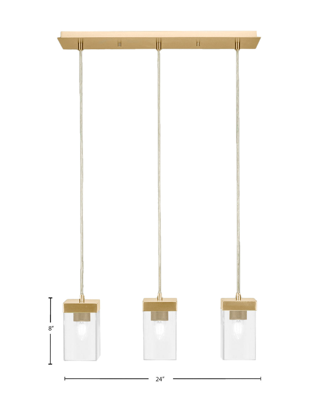 Nouvelle Three Light Cluster Pendalier in New Age Brass with 4" Square Clear Bubble Shade