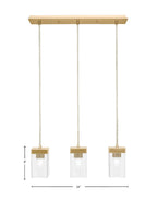 Nouvelle Three Light Cluster Pendalier in New Age Brass with 4" Square Clear Bubble Shade