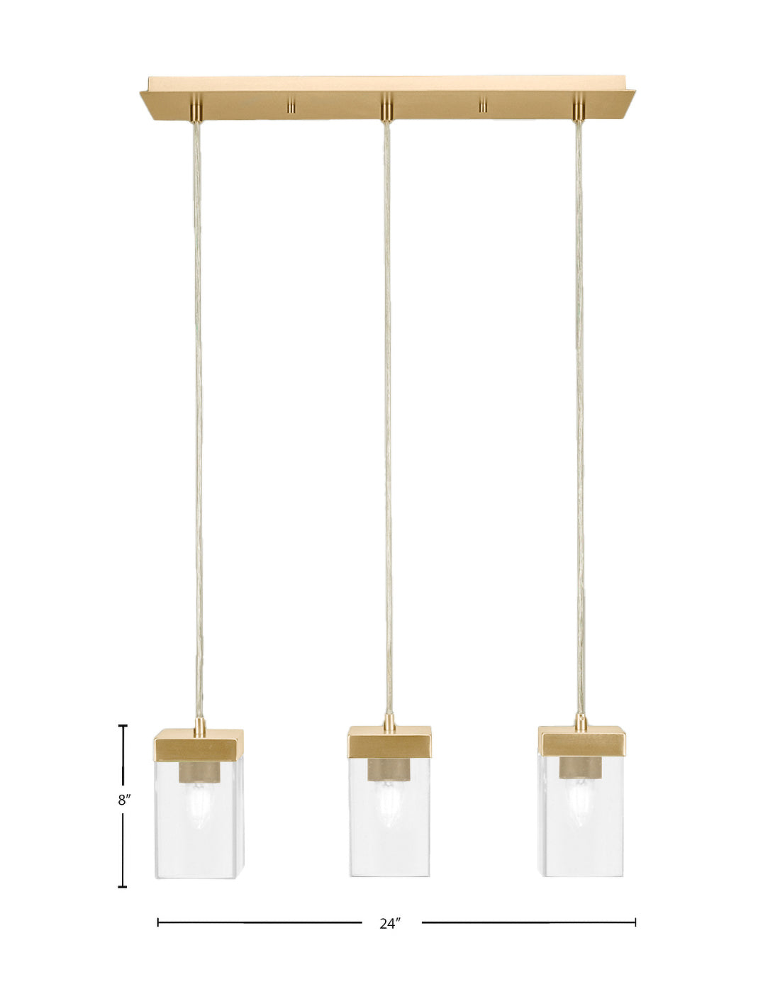 Nouvelle Three Light Cluster Pendalier in New Age Brass with 4" Square Clear Bubble Shade