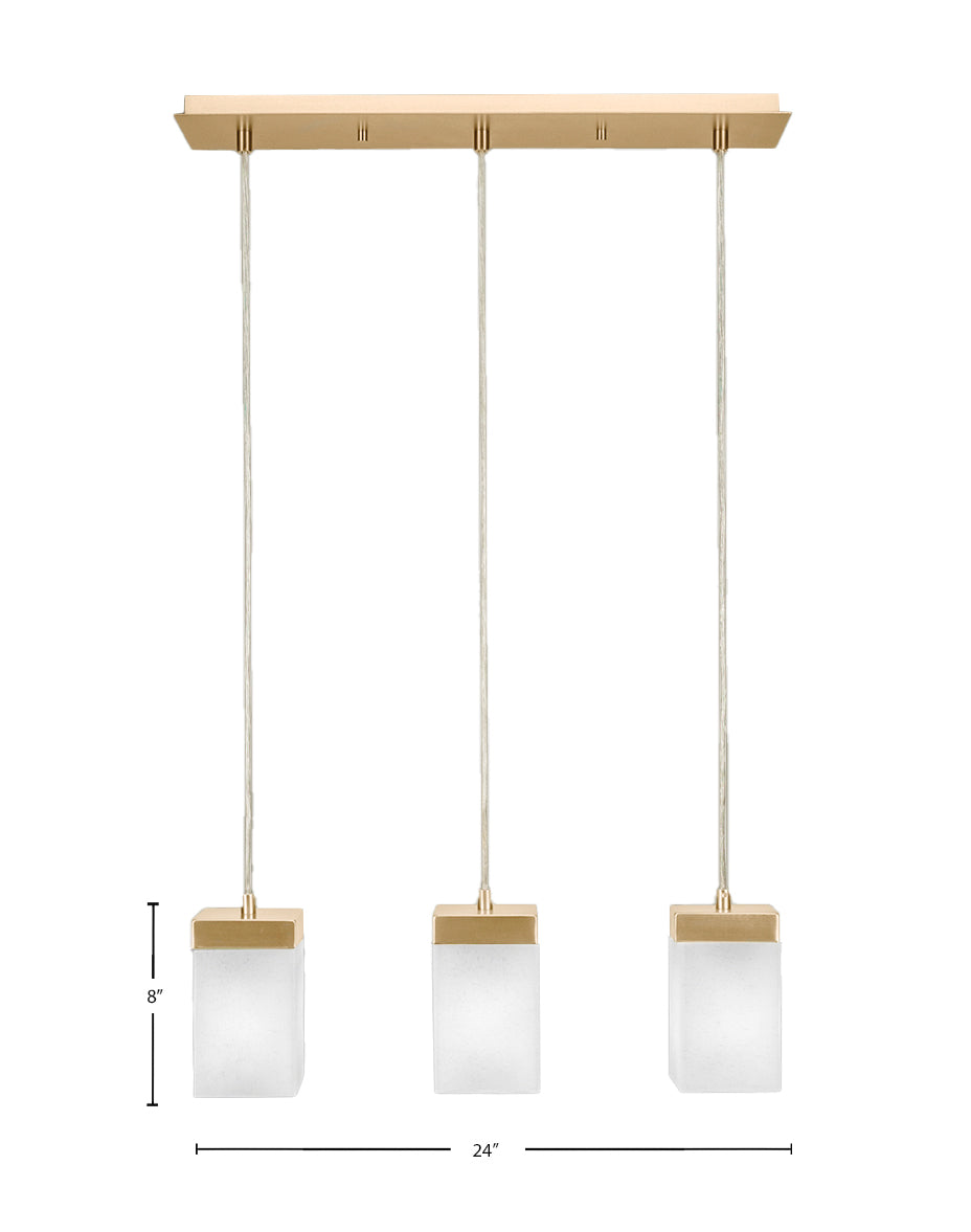 Nouvelle Three Light Cluster Pendalier in New Age Brass with 4" Square White Muslin Shade