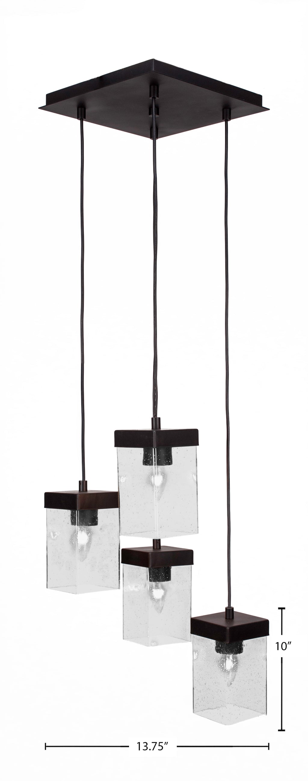 Nouvelle Four Light Cluster Pendalier in Espresso with 4" Square Clear Bubble Shade