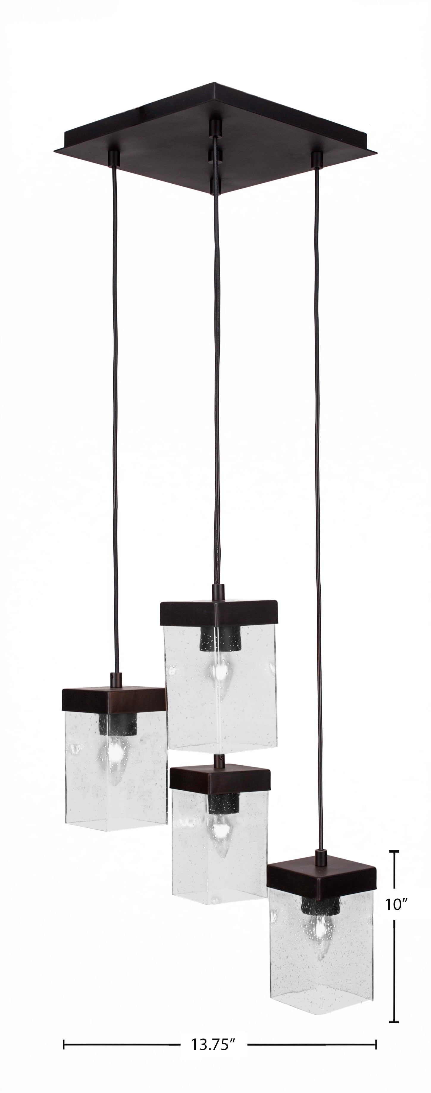 Nouvelle Four Light Cluster Pendalier in Espresso with 4" Square Clear Bubble Shade