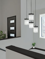 Nouvelle Four Light Cluster Pendalier in Espresso with 4" Square White Muslin Shade