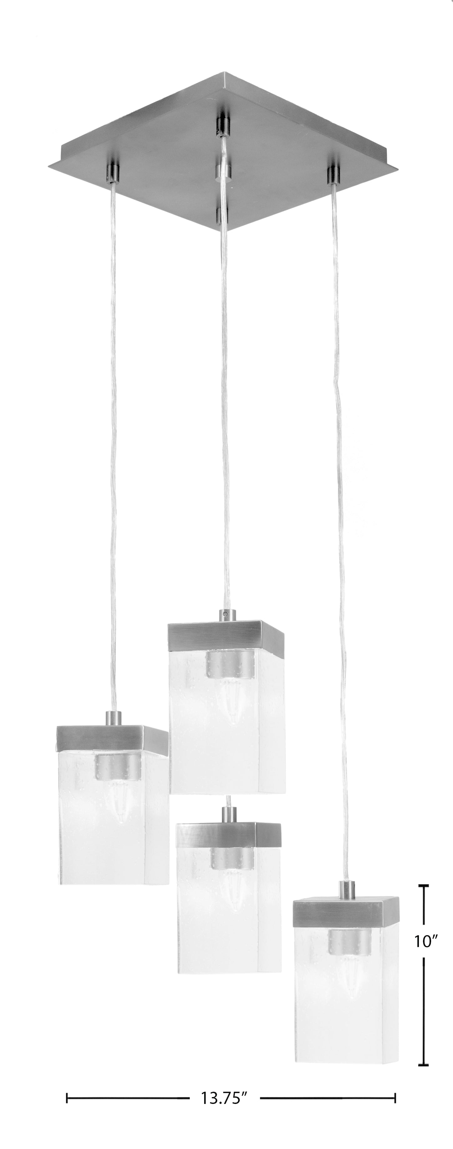 Nouvelle Four Light Cluster Pendalier in Graphite with 4" Square Clear Bubble Shade
