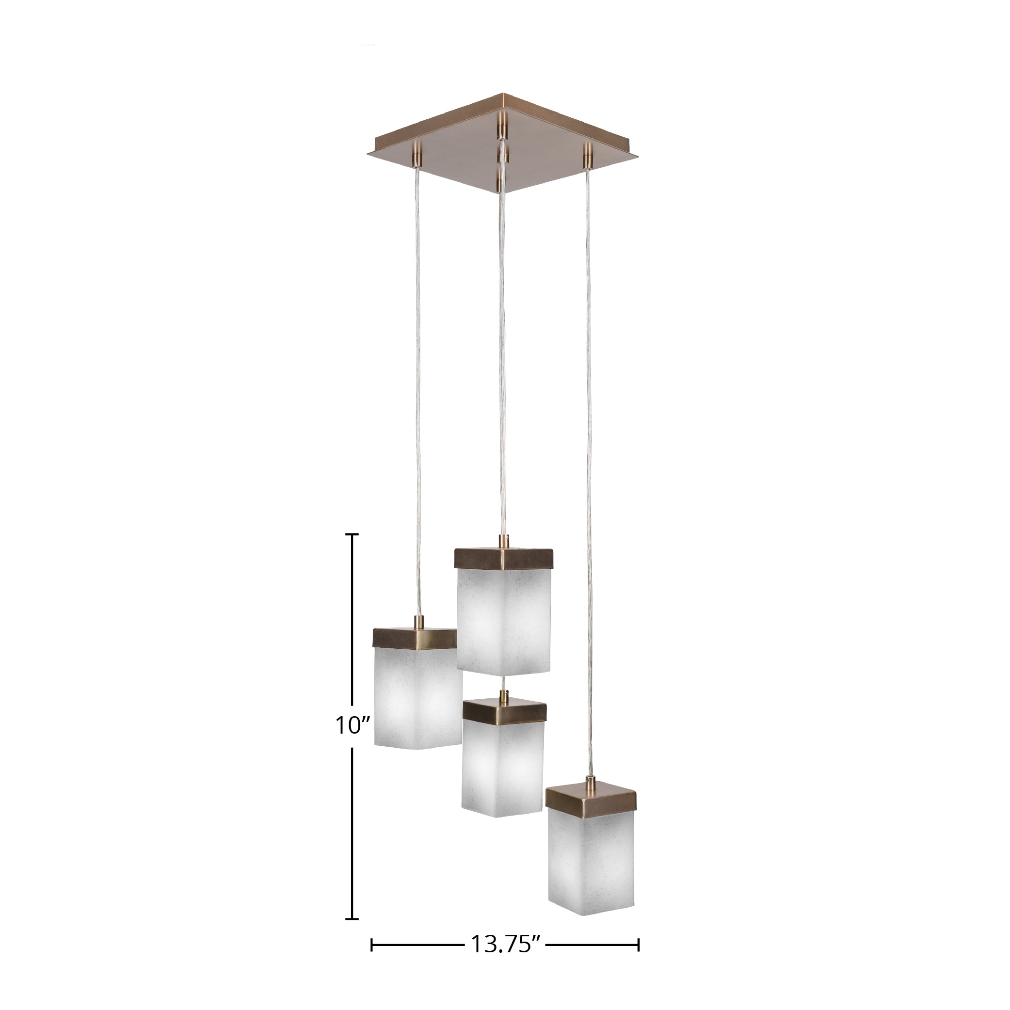 Nouvelle Four Light Cluster Pendalier in New Age Brass with 4" Square White Muslin Shade