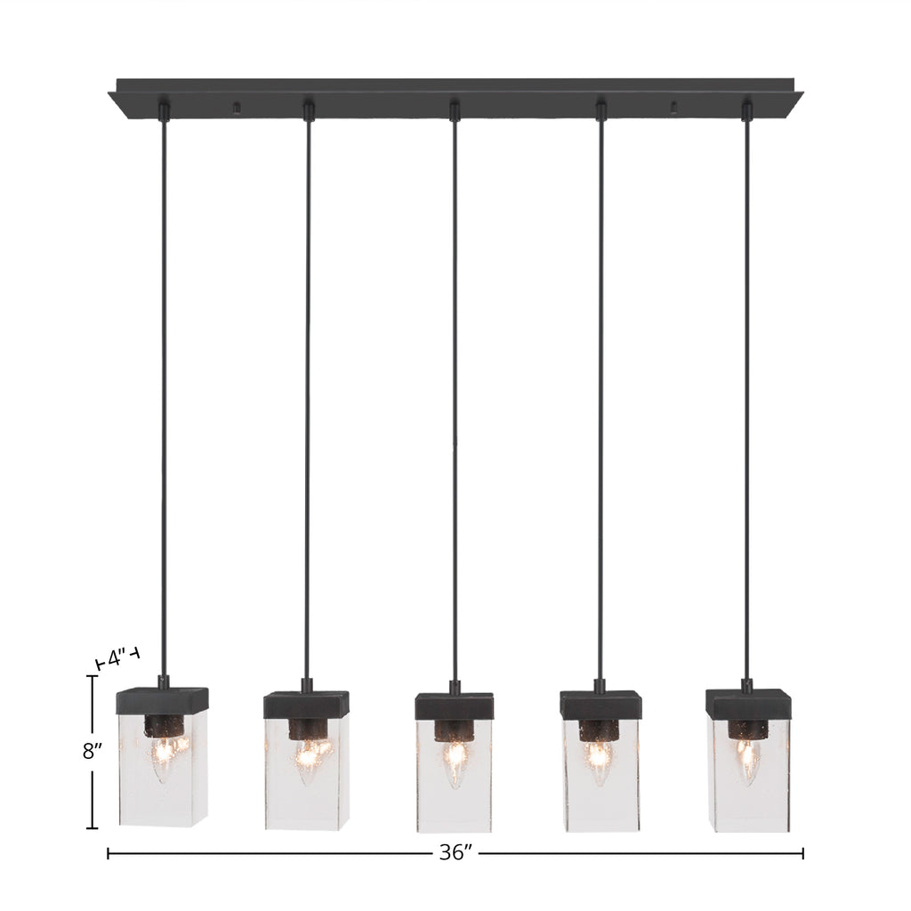 Nouvelle Five Light Linear Pendalier in Espresso with 4" Square Clear Bubble Shade