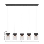 Nouvelle Five Light Linear Pendalier in Espresso with 4" Square Clear Bubble Shade