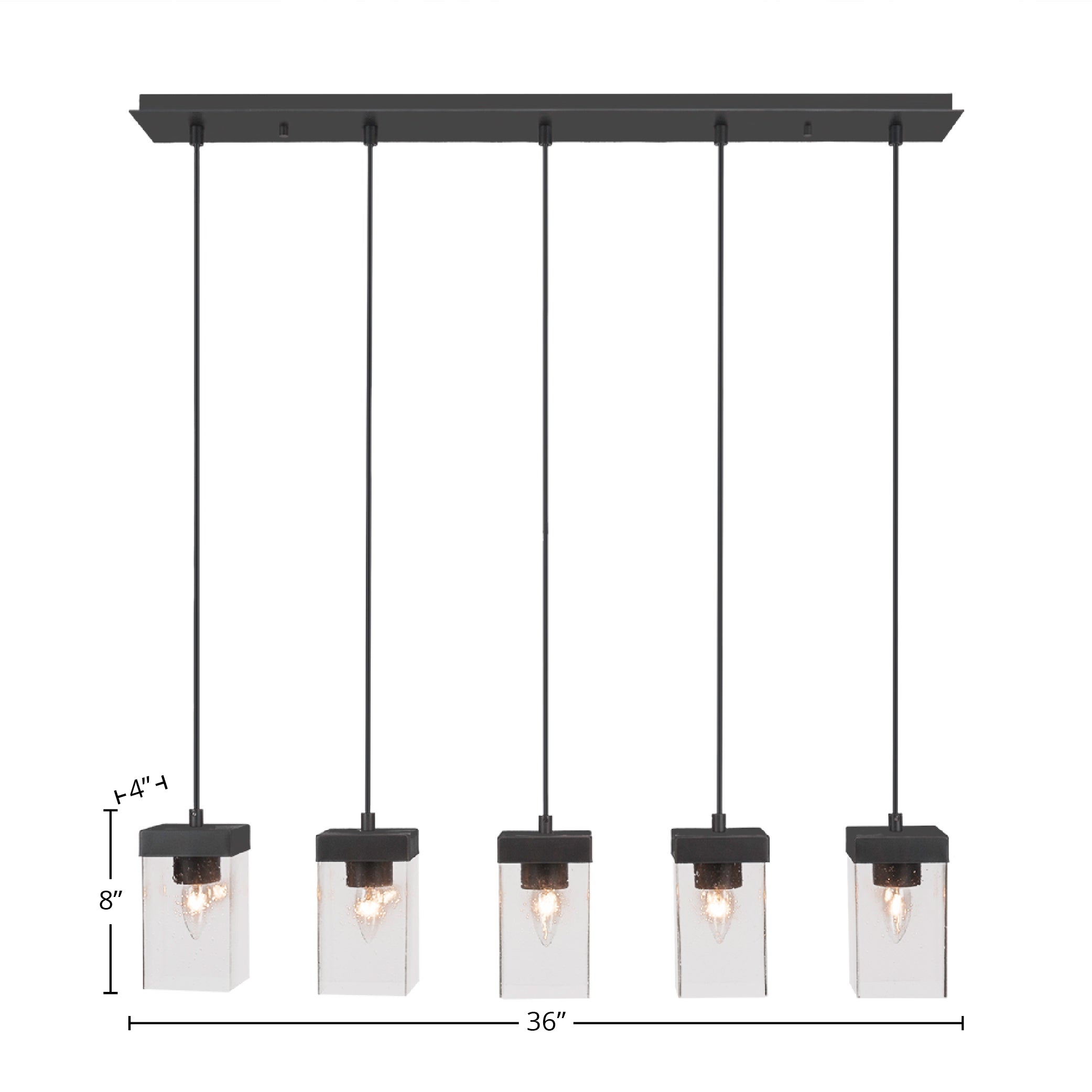 Nouvelle Five Light Linear Pendalier in Espresso with 4" Square Clear Bubble Shade