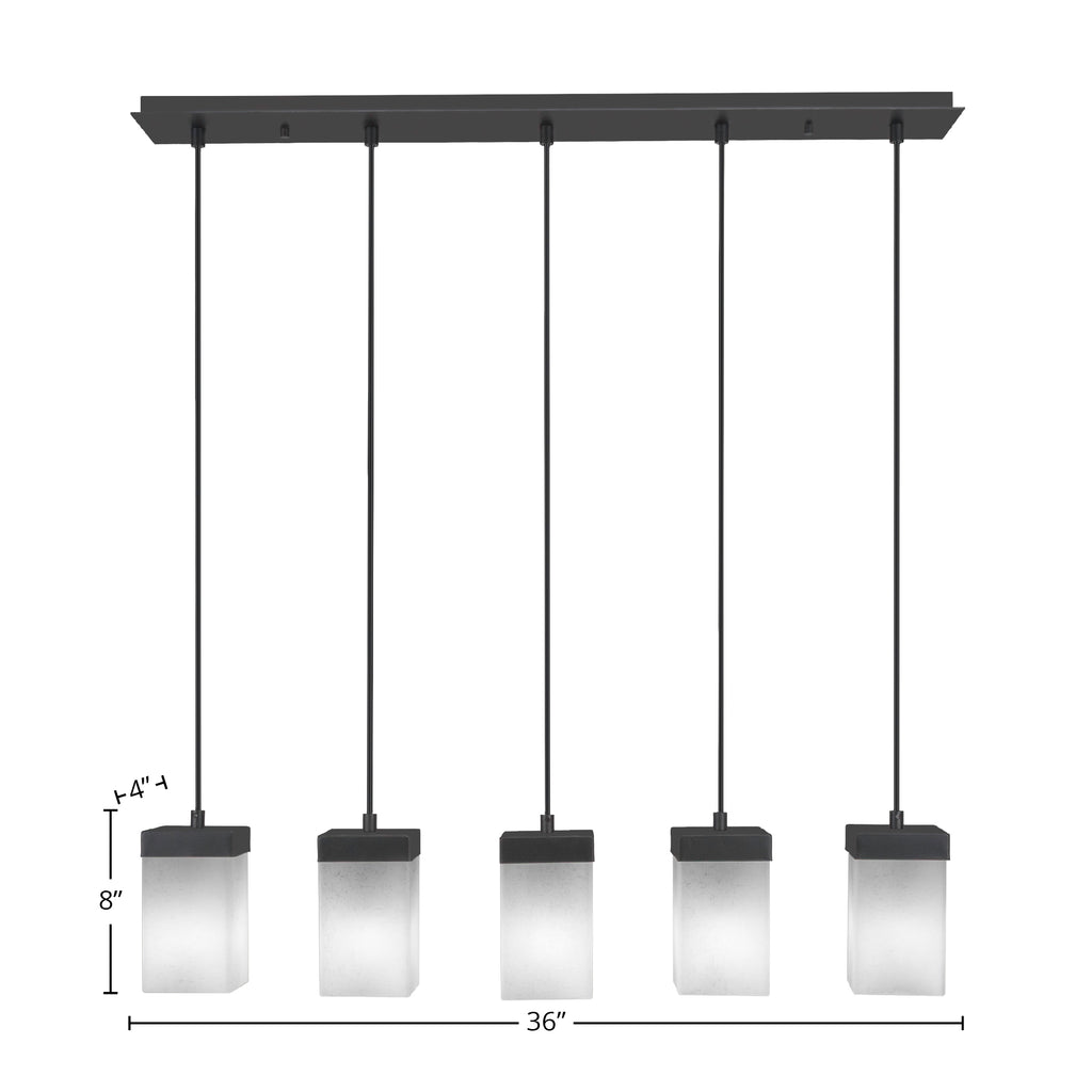 Nouvelle Five Light Linear Pendalier in Espresso with 4" Square White Muslin Shade