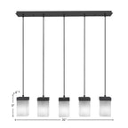 Nouvelle Five Light Linear Pendalier in Espresso with 4" Square White Muslin Shade