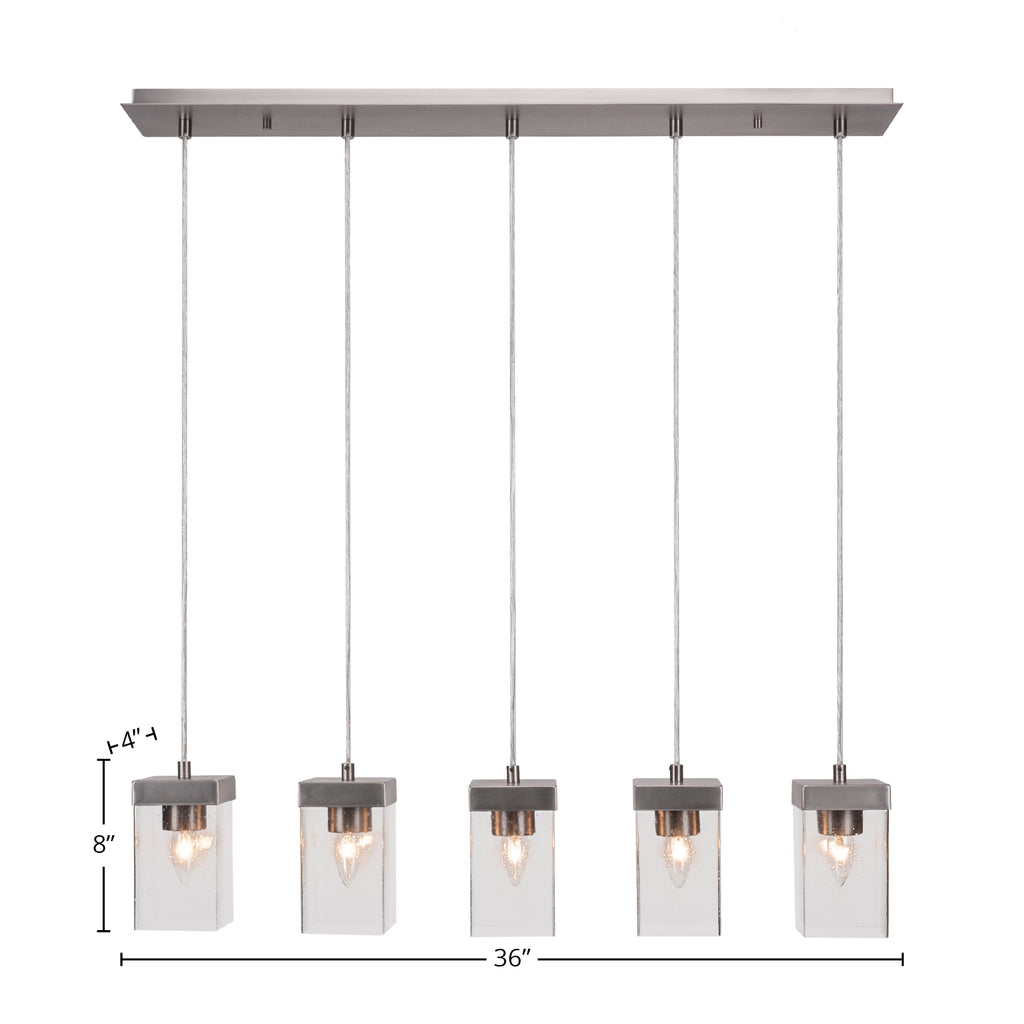 Nouvelle Five Light Linear Pendalier in Graphite with 4" Square Clear Bubble Shade