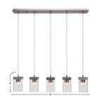 Nouvelle Five Light Linear Pendalier in Graphite with 4" Square Clear Bubble Shade