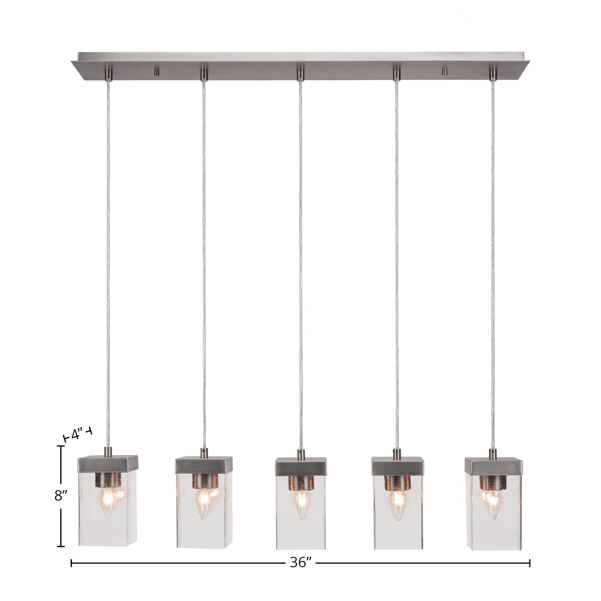 Nouvelle Five Light Linear Pendalier in Graphite with 4" Square Clear Bubble Shade