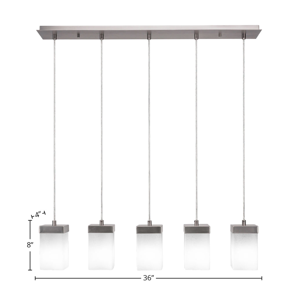 Nouvelle Five Light Linear Pendalier in Graphite with 4" Square White Muslin Shade