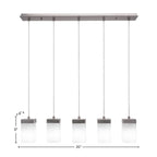 Nouvelle Five Light Linear Pendalier in Graphite with 4" Square White Muslin Shade