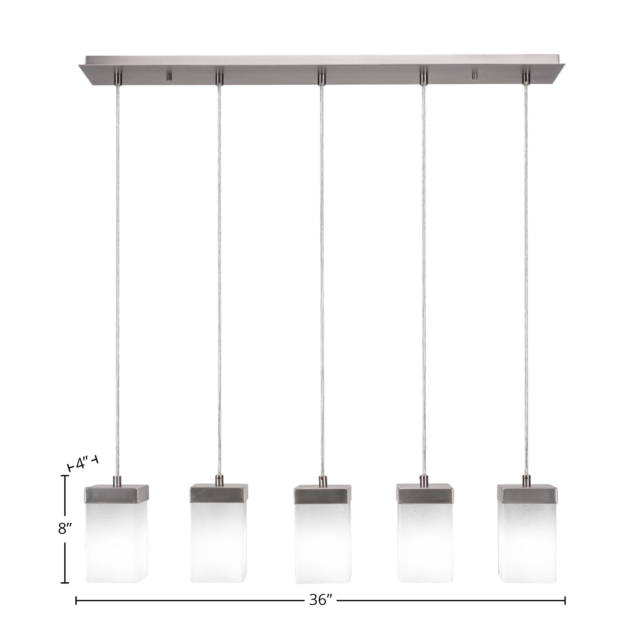 Nouvelle Five Light Linear Pendalier in Graphite with 4" Square White Muslin Shade
