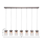 Nouvelle Seven Light Linear Pendalier in Graphite with 4" Square Clear Bubble Shade