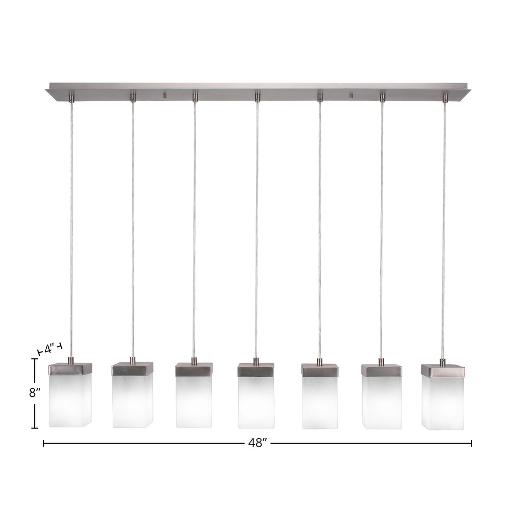 Nouvelle Seven Light Linear Pendalier in Graphite with 4" Square White Muslin Shade