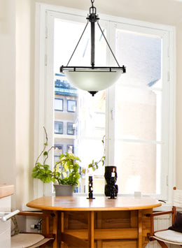Uptowne Three Light Pendant in Dark Granite with 13.5" White Muslin Shade