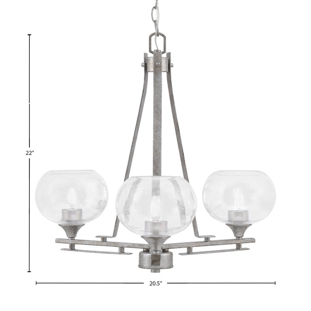 Uptowne Three Light Chandelier in Aged Silver with 7" Clear Bubble Shade