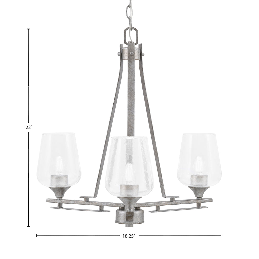 Uptowne Three Light Chandelier in Aged Silver with 5" Clear Bubble Shade