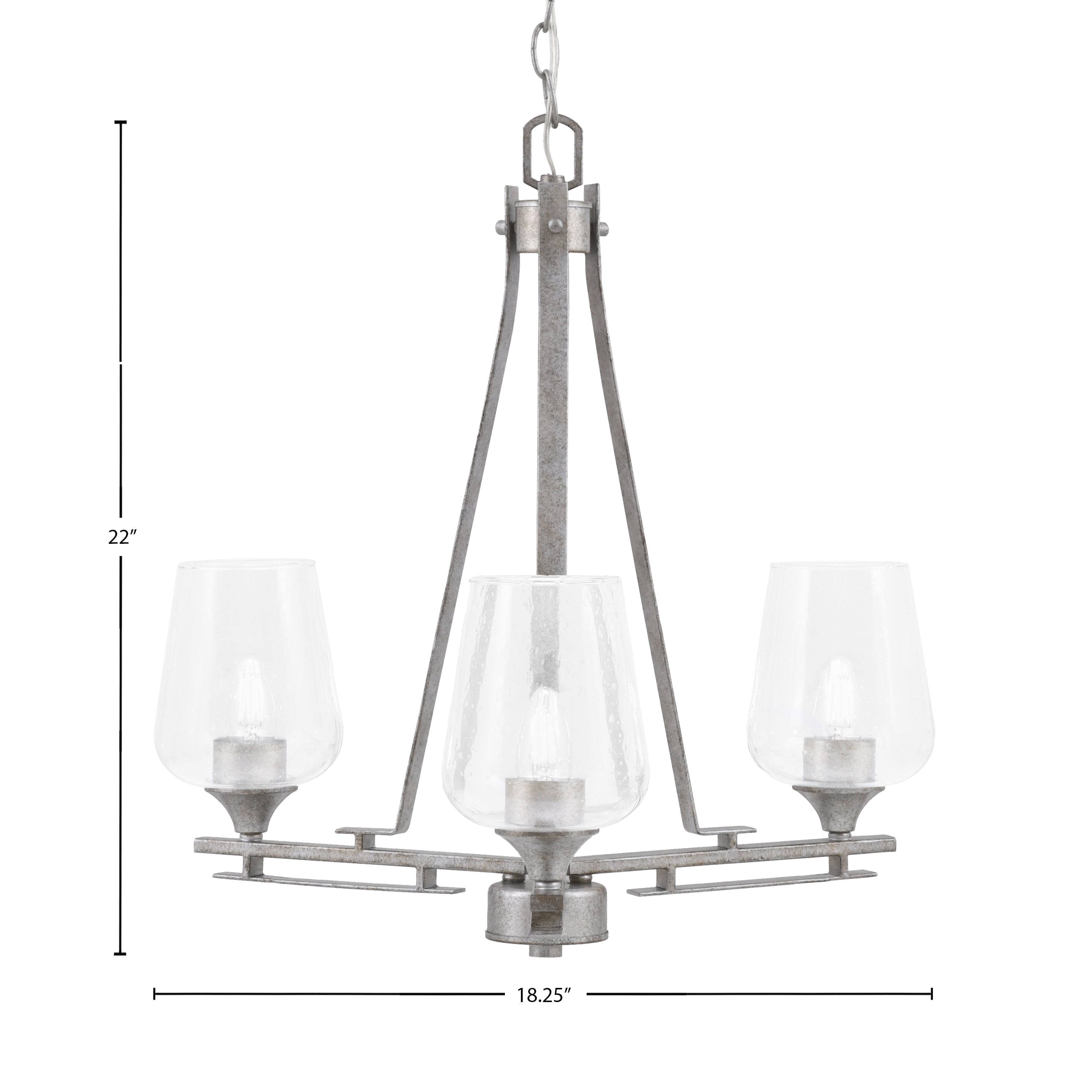 Uptowne Three Light Chandelier in Aged Silver with 5" Clear Bubble Shade