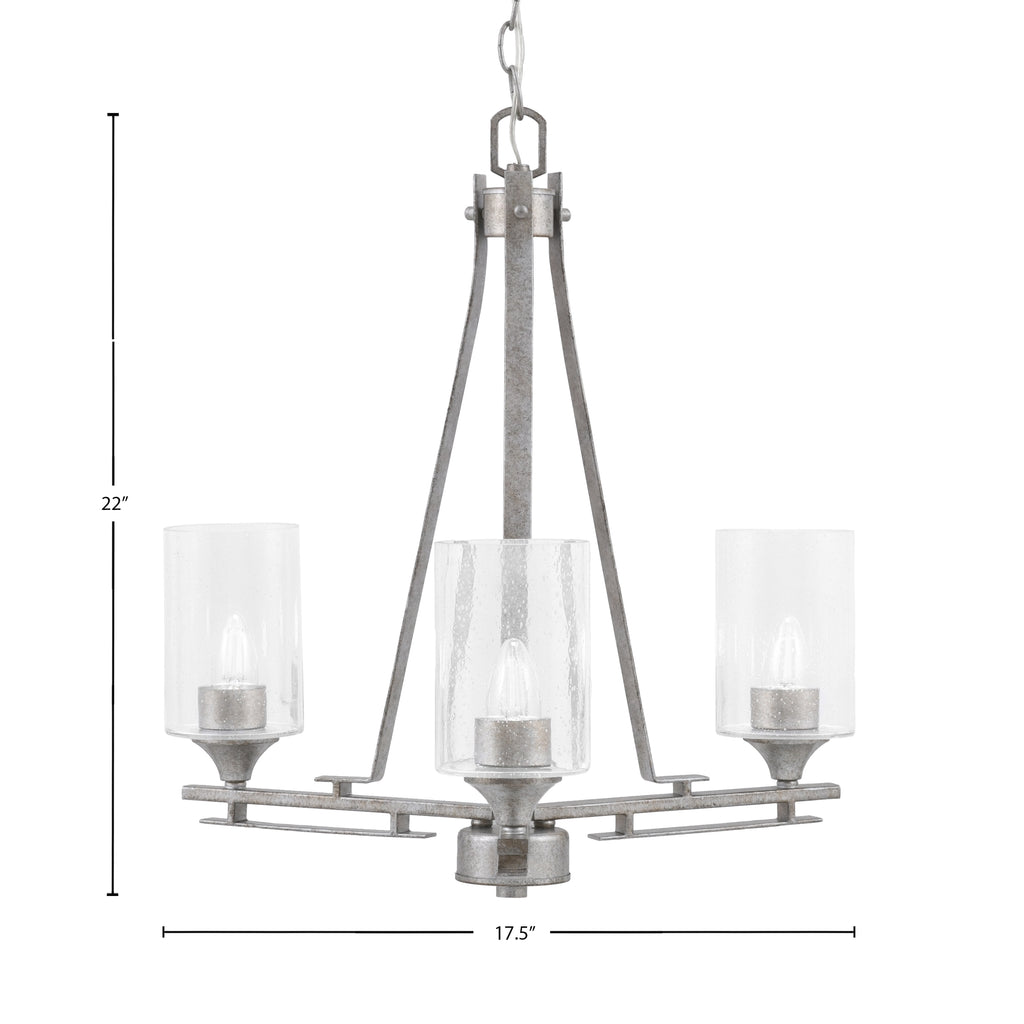 Uptowne Three Light Chandelier in Aged Silver with 4" Clear Bubble Shade