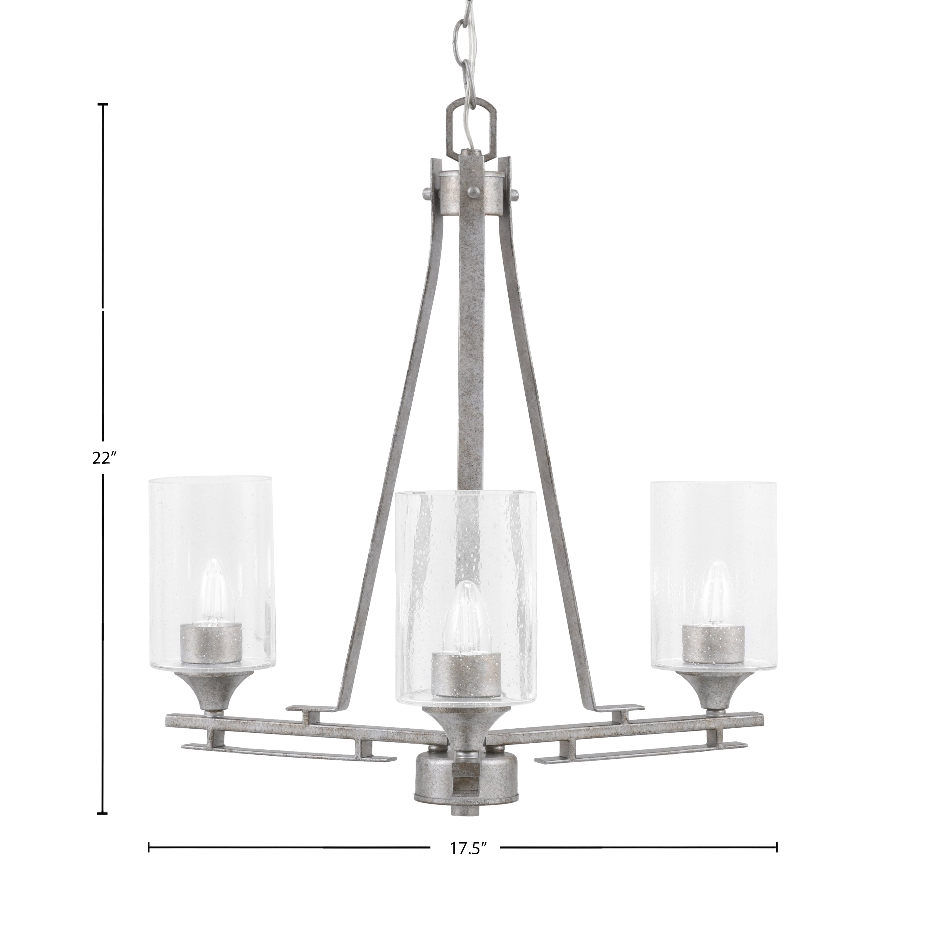 Uptowne Three Light Chandelier in Aged Silver with 4" Clear Bubble Shade