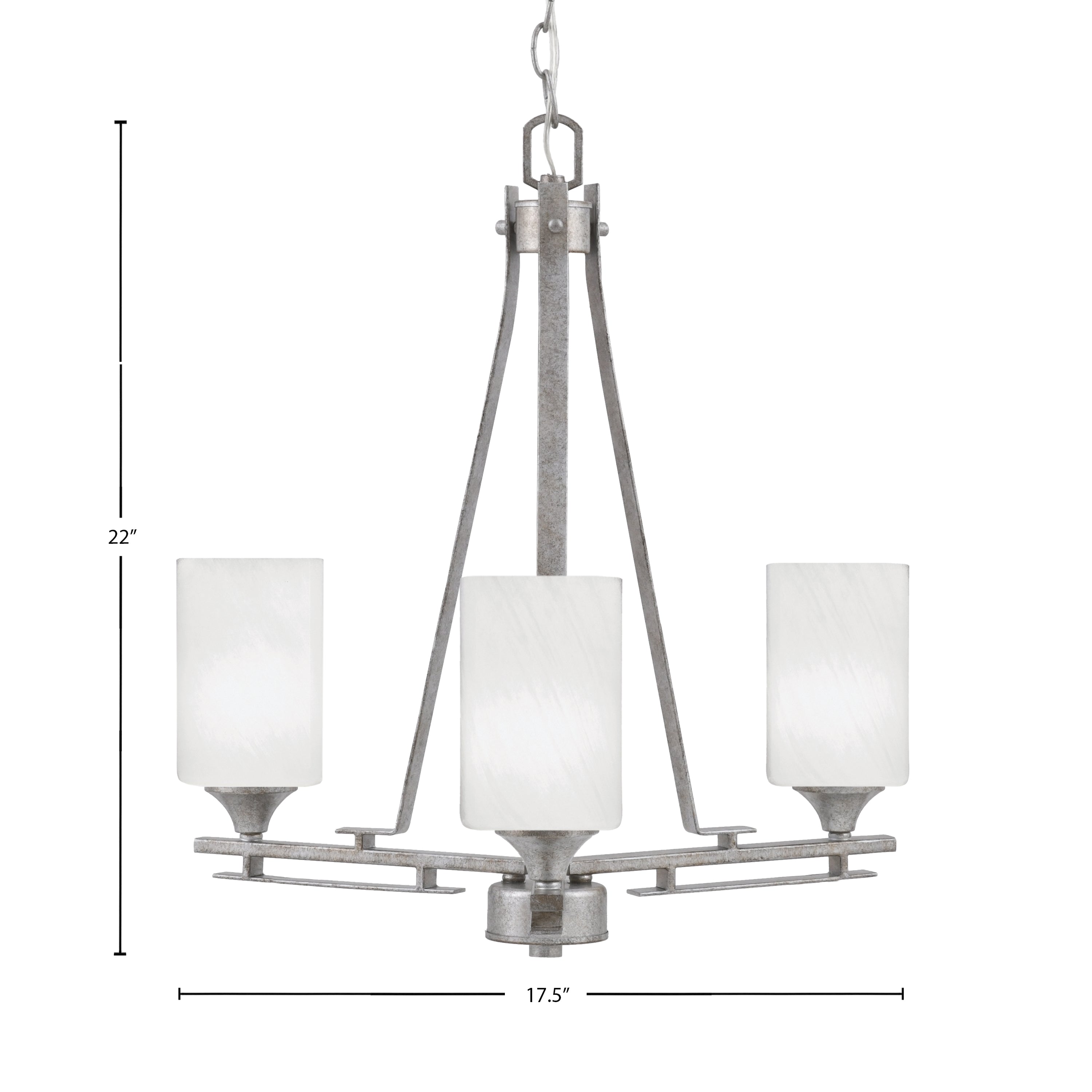 Uptowne Three Light Chandelier in Aged Silver with 4" White Marble Shade