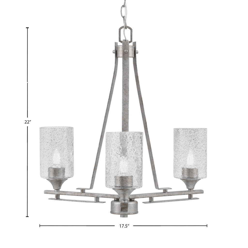 Uptowne Three Light Chandelier in Aged Silver with 4" Smoke Bubble Shade