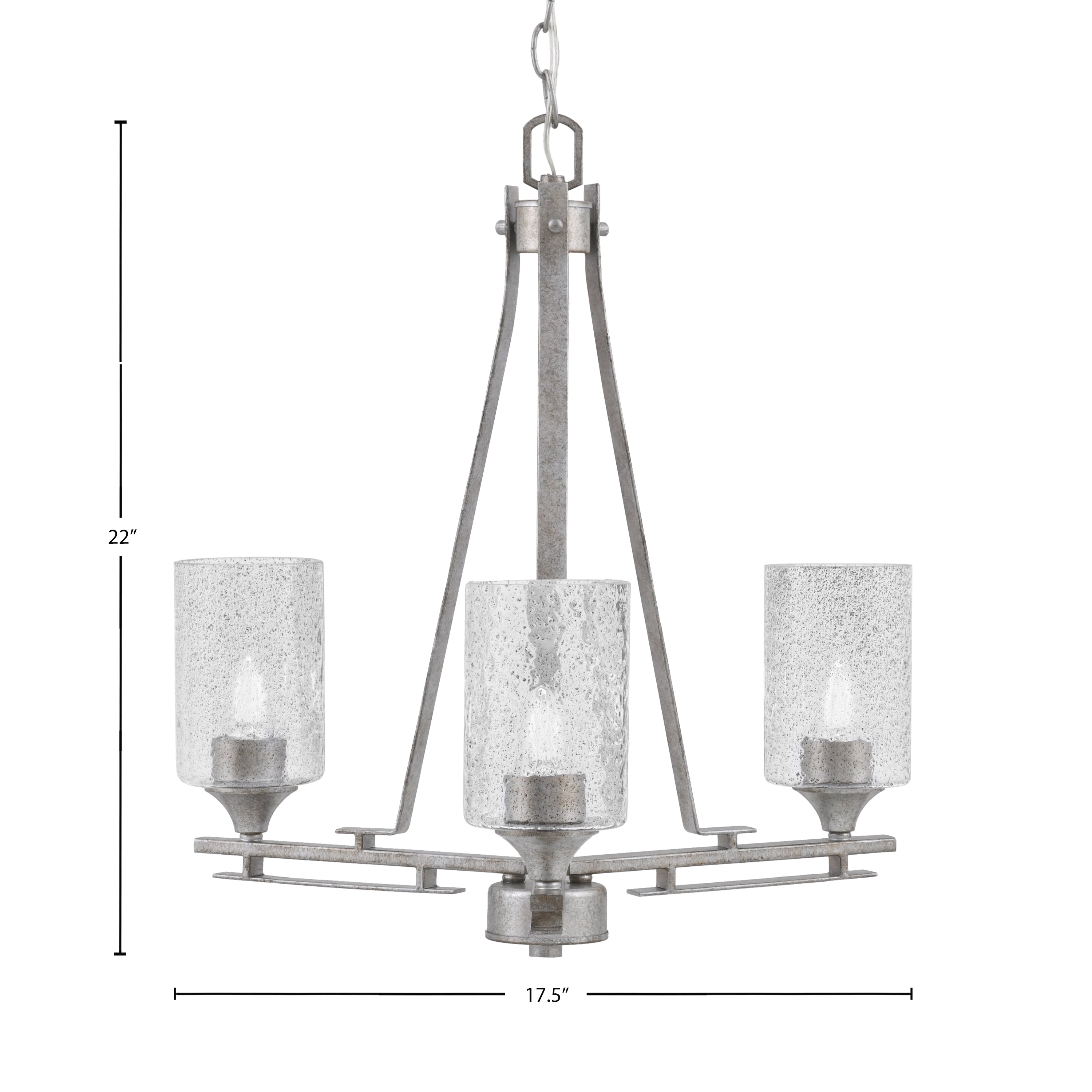Uptowne Three Light Chandelier in Aged Silver with 4" Smoke Bubble Shade