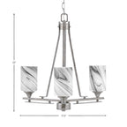 Uptowne Three Light Chandelier in Aged Silver with 4" Onyx Swirl Shade