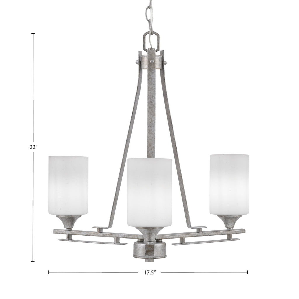 Uptowne Three Light Chandelier in Aged Silver with 4" White Muslin Shade