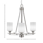 Uptowne Three Light Chandelier in Aged Silver with 4" White Muslin Shade