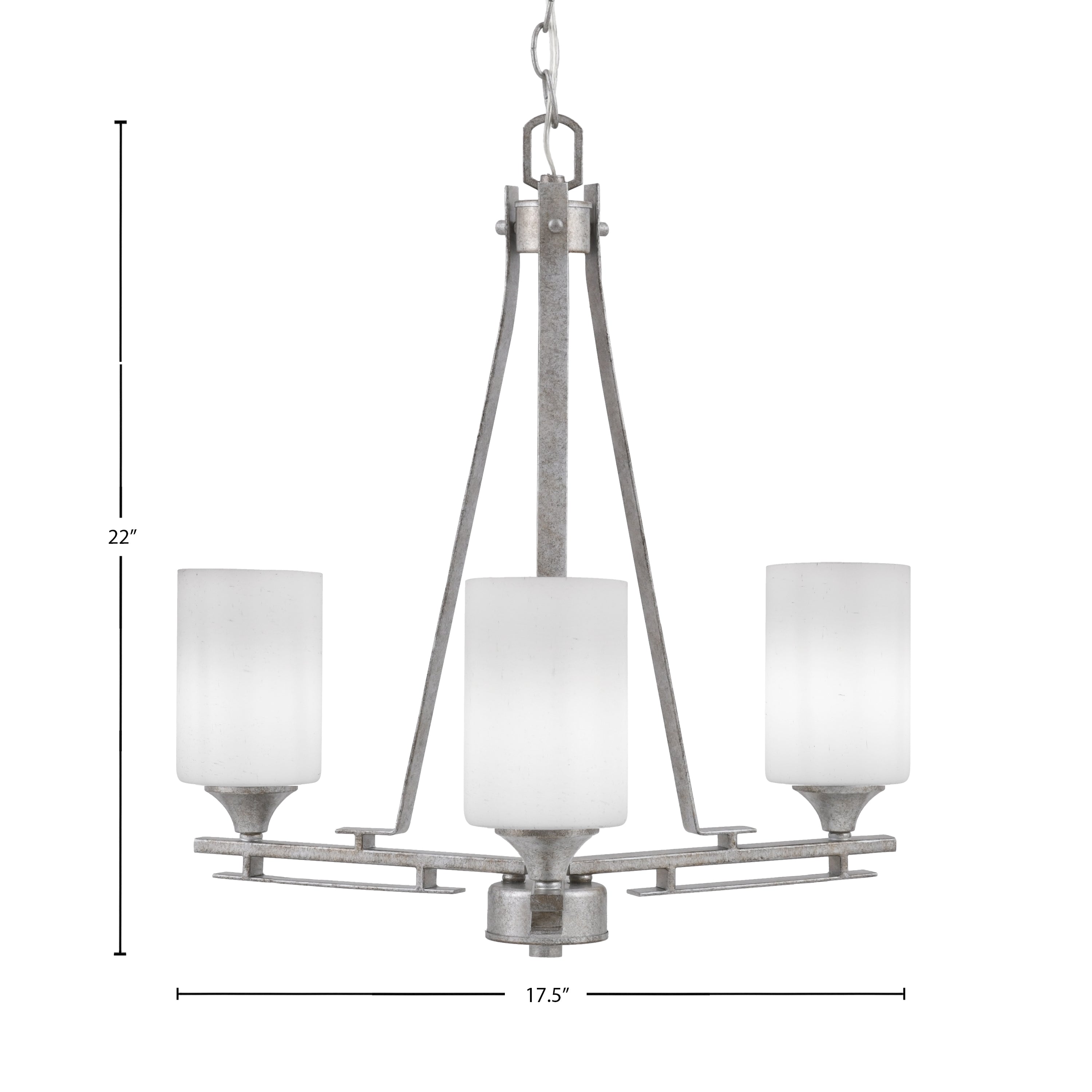 Uptowne Three Light Chandelier in Aged Silver with 4" White Muslin Shade