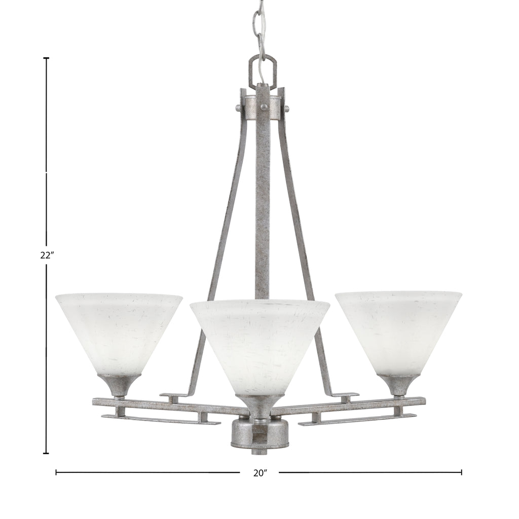 Uptowne Three Light Chandelier in Aged Silver with 7" White Muslin Shade